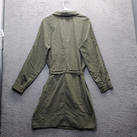 Banana Republic Trench Dress Womens 12 Green Roll Tab Sleeve Belt Waist Notch - Picture 2 of 12